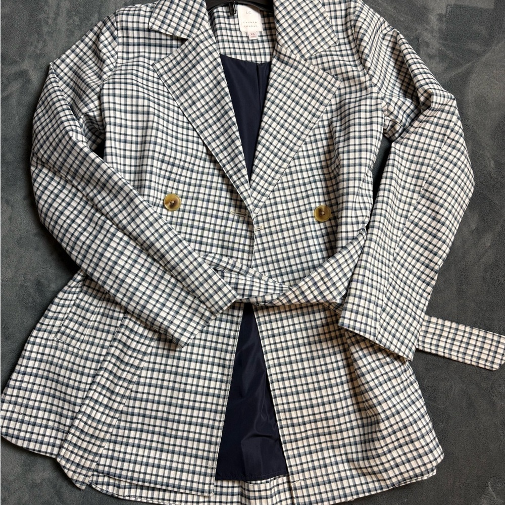 LC Lauren Conrad Checkered Blazer with Belt